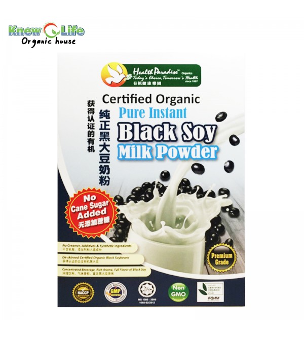 Health Paradise Certified Organic Pure Instant Black Soy Milk Powder (No Cane Sugar) 500g